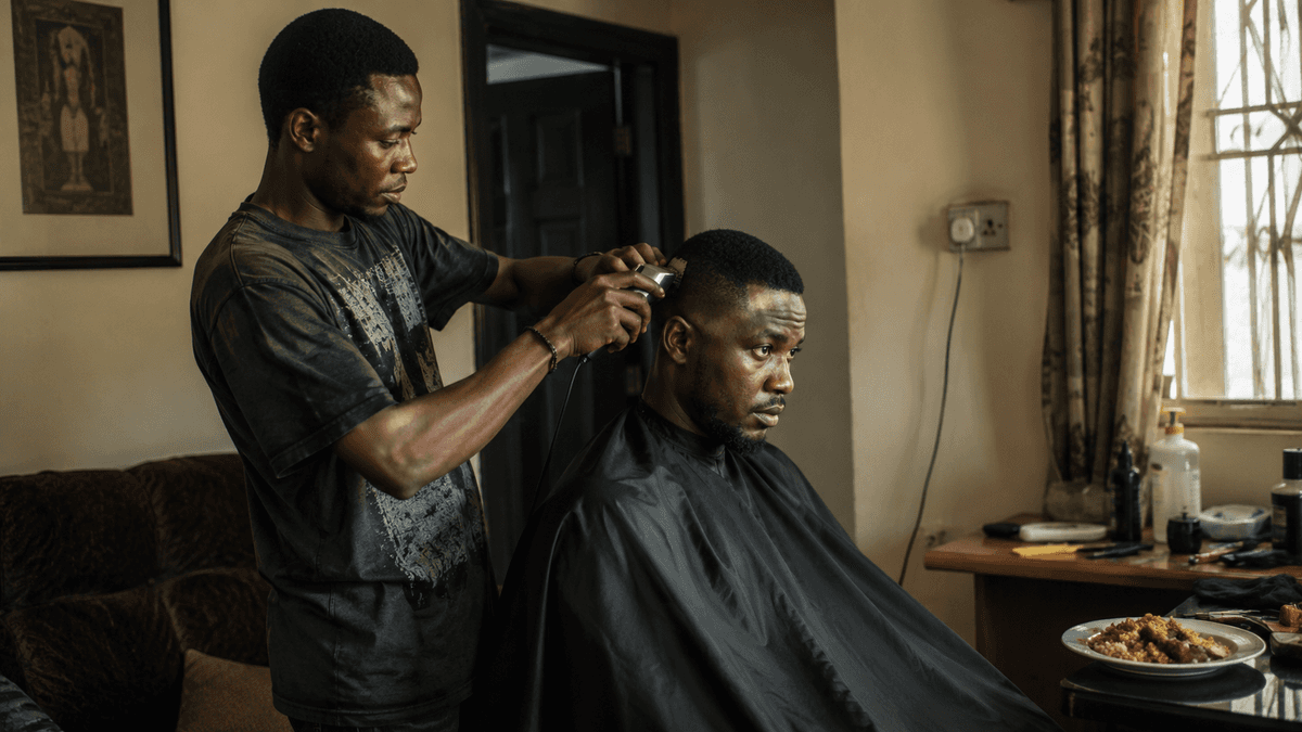Lagos barber at work